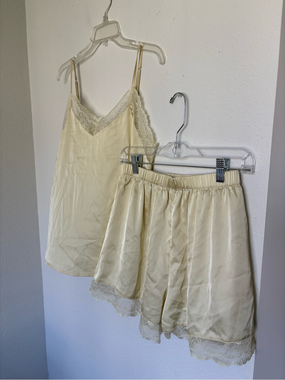 Silk-Look Lace Trim Cami & Short Sleep Set in Cream